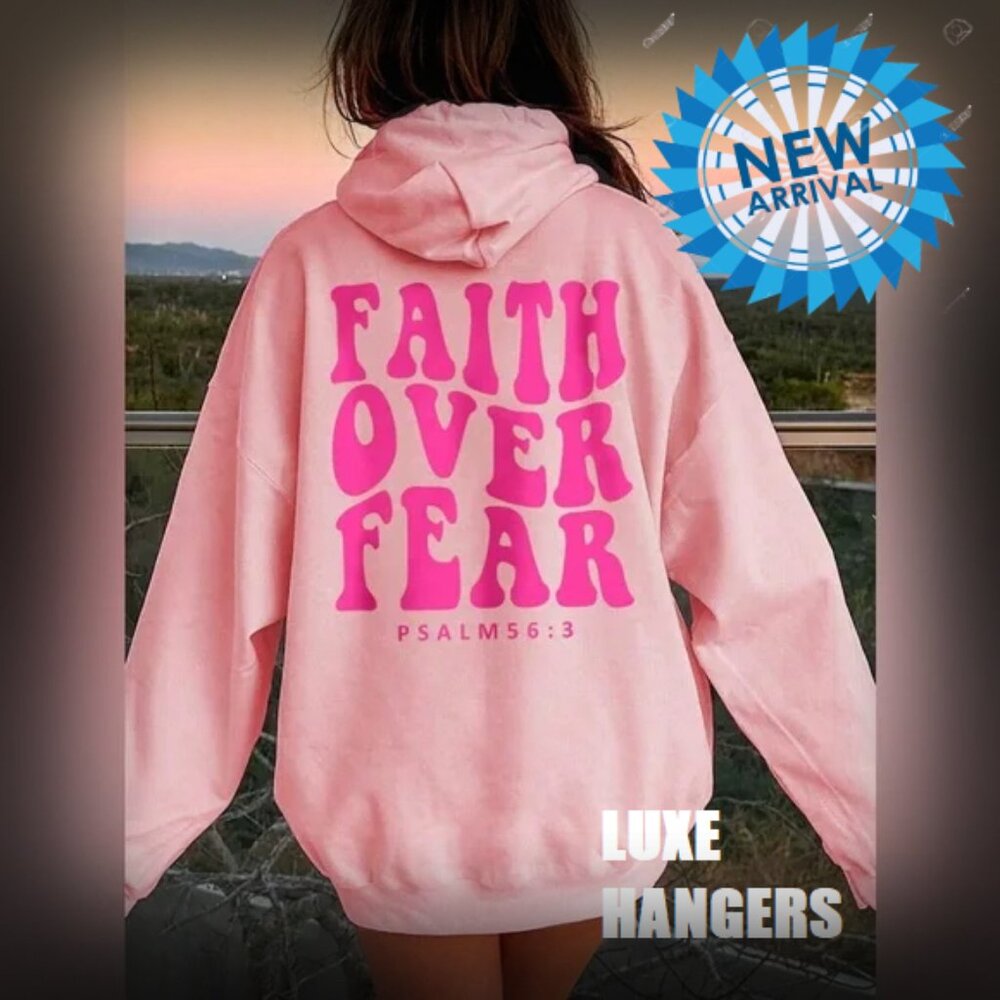 FAITH OVER FEAR Dropped Shoulder Hoodie Pink